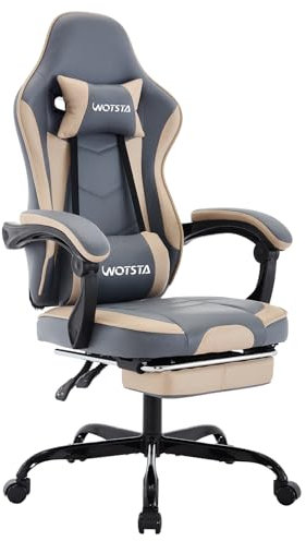 WOTSTA Chaise Gaming Racing, Siege Gaming Repose-Pieds Rétractable, Fauteuil Gamer avec Massage Lombaire, Fauteuil Bureau Ergonomique Confortable, Dossier Inclinable à 135°, Charge 120 kg