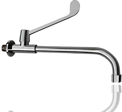 HOMSSY Grifo Medical Frontal Largo, Mezclador Monomando para Entornos Hospitalarios y Quirúrgicos, Maneta de Codo Larga, Diseño Ergonómico y Resistente, Acabado Cromado Plata. 1 agua