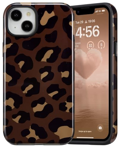 DEFBSC Hülle für iPhone 13/iPhone 14, Süße Motiv, Leopard | Braun Leopard Ästhetische Trendige Muster Stoßfest Handyhülle Schutzhülle für Mädchen Frauen,Doppelschichtigem Hybrid-Schutz