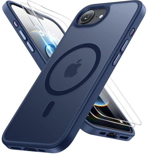 Miracase für iPhone 17e / 16e Hülle mit Magsafe, 2 9H+ Panzerglas,Blau | [TOP Militärschutz & Magnetkraft] Stoßfest Kratzfest mit Samtiger Haptik Langlebig Handyhülle für iPhone 17e / 16e 6,1