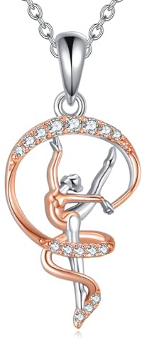 AXELUNA Gymnastik Halskette S925 Sterling Silber 18K Rose Gold Gymnastik Sport Anhänger Schmuck für Frauen Sportliebhaber