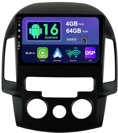 SXAUTO Android 16 IPS Car Stereo For Hyundai I30 (2006-2011) - 4G+64G - Wireless CarPlay/Android Auto - Rear Camera - IPS 9 Inch 2 Din - DAB Steering Wheel Fast-boot DSP Bluetooth Dual-Band WIFI