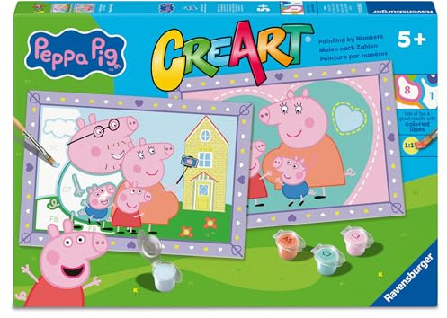 Ravensburger CreArt Serie Junior: Peppa Wutz, Malen nach Zahlen, Malset für Kinder, pädagogisches Spiel, Geschenkidee für Jungen und Mädchen ab 5 Jahren, 2 Bretter à 32 x 22 cm