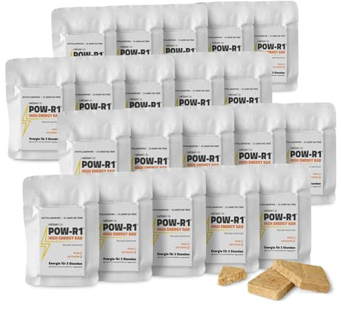 ration1 High Energy Bar, 20x 60g POW-R1 Energieriegel, 20 Jahre haltbar | Energieriegel, vegan & laktosefrei, Outdoor Snack für Camping, Langzeitvorrat und Notfallnahrung