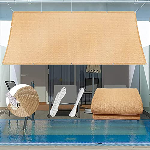 Sonnensegel, 95 % UV-Block, 2,8 x 9,5 m, atmungsaktiv, für den Außenbereich, Terrassenüberdachung mit Kabelbindern, ideal als Sonnenschutz in Gärten und Terrassen, Khaki