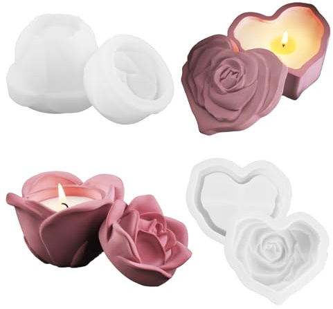 WYAHYQ 2 moules en silicone pour pots de rangement en forme de rose, à réaliser en résine époxy, plâtre ou béton, pour créer des bougeoirs ou des pots de fleurs