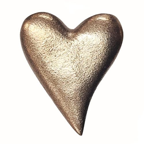 EIN kleines Herz Figur aus massiver Bronze 3,5 x 4,5 cm, Gold als Kleinigkeit zur Hochzeit, Weihnachten, Namenstag, Geburt, Valentinstag oder Dankeschön