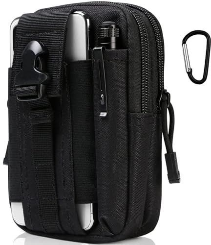 flintronic Taktische Hüfttaschen, Militär Kompakt Gürteltasche, Molle Multifunktionale Tasche mit Karabiner, Militär-Gürteltasche zum Wandern, Jagen und Camping (Schwarz A)