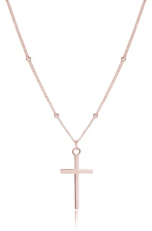 SLUYNZ 925 Sterling Silver Cross Choker Necklace for Women Teens Girls Cross Pendant Necklace Chain Minimalist (C-Rose Gold)