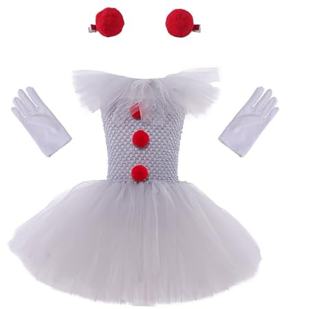 Generisch Adventskalender 11 Kostüm Halloween Persönlichkeit Clown Durchführung Tüll Kleid Mädchen Maskerade Kleid Mädchen Länger (Light Gray, 9-10 Years)