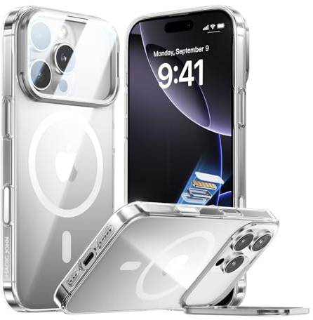 MAGIC JOHN for iPhone 16 Pro Max Magnetic Case with Foldable Stand Clear | Full Camera Protection, Anti-Yellowing, Durable & Sturdy, Shockproof Protection, Camera Control Button