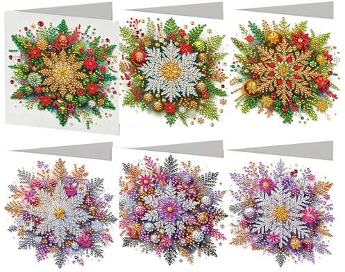 Aukojoy 6PCS DIY Diamond Painting Greeting Card Set Snowflakes Pattern Rhinestone Diamond Art Mosaic Postcards Diamond Art Greeting Cards for Birthdays Thanksgiving & Special Occasion