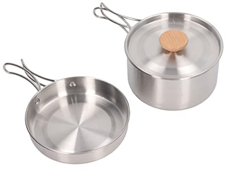 Bonbela Tragbarer Kochtopf und Pan Set Camping Cookware Mess Kit 304 Edelstahl Klappgriff mit Aufbewahrungstasche für Camping -Wanderrucksacke Im Freien