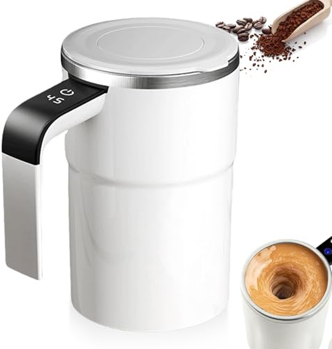 380ml Elektrischer Selbstrührung Kaffeebecher, Thermobecher mit Temperaturanzeige – Magnetische Selbstrührende Tasse für Kaffee, Protein, Tee, Heiße Schokolade