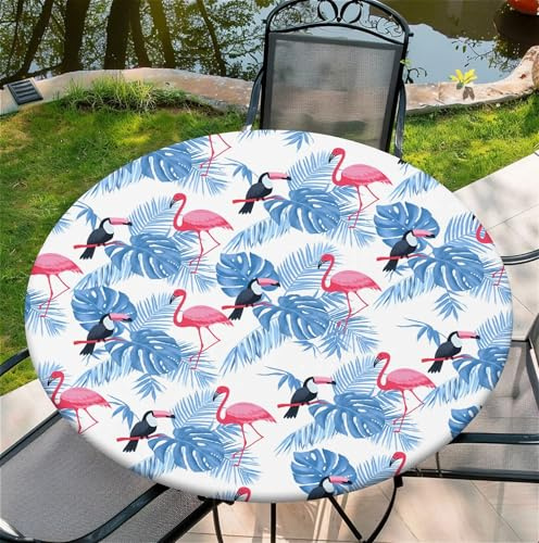 artslion Outdoor wetterfest Runde tischdecke mit Gummizug 44 In-110 cm - wasserdichte Elastische Tischdecke für Innen & Außen – Abwischbar, Knitterfrei, Dekorativ mit Flamingo Mustern