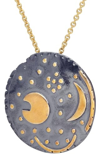 trendor Damen-Kette Himmelsscheibe von Nebra Silber schwarz/gold ⌀ 30 mm | modisches Schmuckstück für Frauen, zauberhafte Geschenkidee,