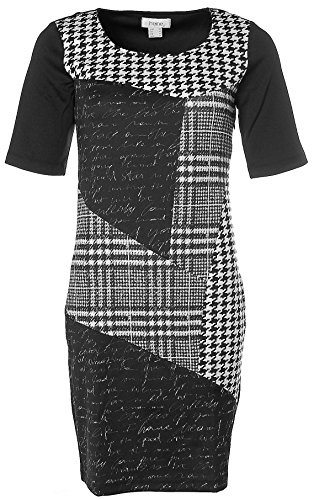 Heine Damen Patchkleid Strickkleid Strick Patchwork Kleid 1/2 Arm Schwarz 36