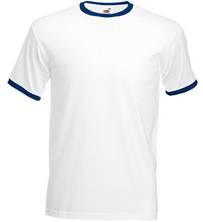 Fruit Of The Loom Herren T-Shirt Gr. S, Weiß/Marineblau.