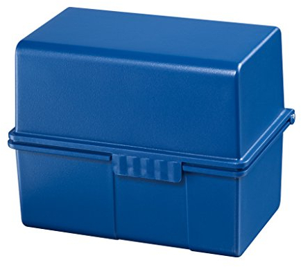 HAN Karteibox DIN A8 quer, innovatives, modernes Design für 200 Karteikarten, inklusive 100 Karteikarten und A-Z Register, 978-14, blau