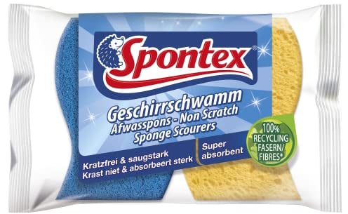 Spontex 2 Spongy Non Scratch Scourers, 1er, Yellow Sponge Blue Scourer