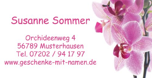 Visitenkarten Orchidee mit Ihrer kompletten Adresse, 54 Stück, ca. 88 x 45 mm