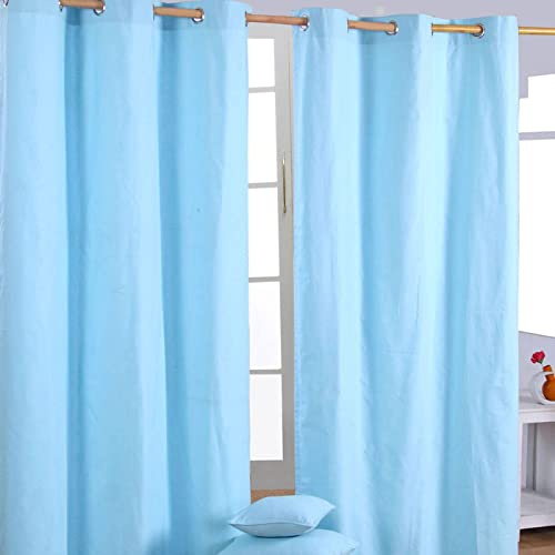 HOMESCAPES Blue Eyelet Curtain Pair 117cm (46) Wide x 137cm (54) Drop Plain Heavy Unlined Curtains