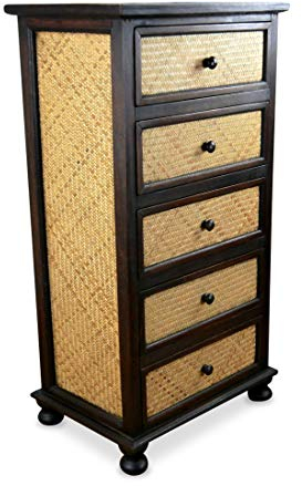livasia Rattankommode, asiatische Kommode aus Holz und Rattan, 5 Schubladen Kommode (Nr.26)