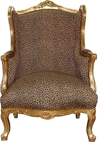Casa Padrino Barock Lounge Thron Sessel Leopard/Gold Mod2 - Ohren Sessel - Ohrensessel Tron Stuhl