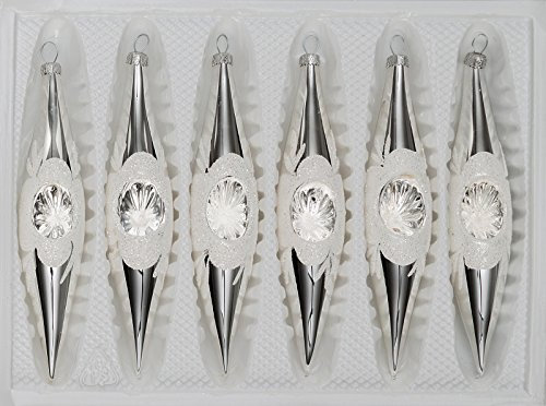 6 TLG. Glas-Zapfen Set in Hochglanz Vintage Silver - Christbaumkugeln - Weihnachtsschmuck-Christbaumschmuck