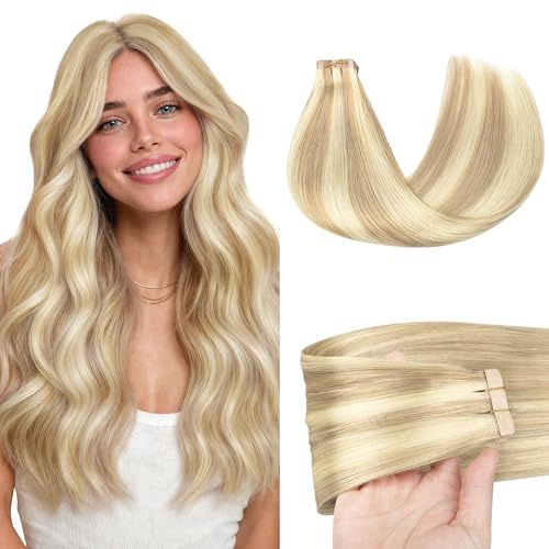 GOO GOO Tape in Hair Extensions Human Hair, 20pcs 50g 22inch, Ash Blonde Mixed Bleach Blonde Real Remy Hair Extensions Seamless Straight Human Hair Extensions