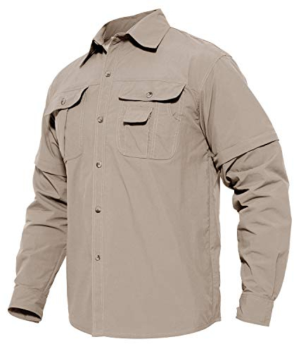 MAGCOMSEN Herren Langarmhemd Us Army Hemd Shirt Leicht Outdoor Wanderhemd Herren Sommer Schnelltrocknendes Safari Hemden Freizeit Arbeitsshirt Angeln Jagd Tropenhemd Khaki M