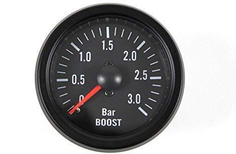 X-Parts Ladedruckanzeige 3 Bar Retro 52mm Oldschool - Universell passend - Mechanisch - Schwarz mit beleuchtetem Ziffernblatt - 1013068