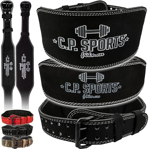 C.P. Sports Trainingsgürtel/Gewichtheber Gürtel Leder | Standard oder extra breit | Herren & Damen | für Kraftsport, Bodybuilding, Fitness | Schwarz XL = 95-125 cm (extra breit)