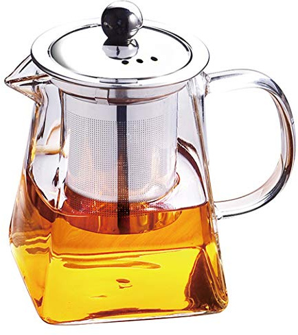 Tebery 950ml Glasteekanne mit teesieb, Quadratische Teekanne, Teekessel mit Infuser, hitzebeständig, Borosilikatglas