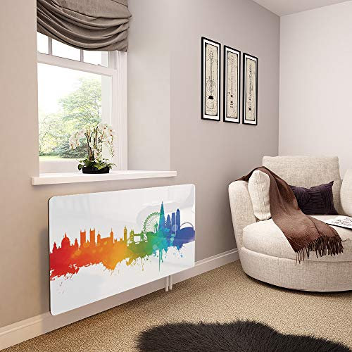 Glass Radiator Cover Printed - Fusion London Skyline on White - Premier Range in 820mm Wide x 640mm High