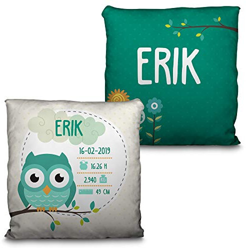 LolaPix Coussin pour Bebe. Données de Naissance Nom/Date. Cadeau Unique, Original et Exclusif. Différentes Tailles à Choisir. Remplissage Inclus. Chouette