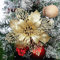 GLITZFAS 12 Stück Glitter Weihnachtsbaum Dekoration, Weihnachtsbaumschmuck Ornament Weihnachten Blumen Dekor, Christbaumanhänger (Gold,9 cm)