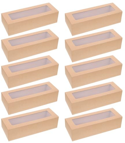 Yardwe Macaron Boxes with Window 10 pack Kraft Cookie Containers Food Grade Packaging Box for Macarons Cakes and Biscuits Easy Carry Storage for Home Dessert Shop Wedding Birthday Christmas