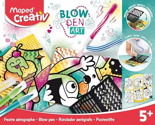 Maped CREATIV 846715 Puste-Stifte Blow Pen POP Art-mit Spüh-und Malvorlagen, 14-teiliges Set, Viele Farben