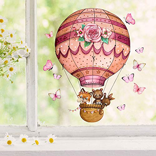 Fensterbild Heißluftballon Fuchs Hase Bär Schmetterlinge wiederverwendbar Fensterbilder Frühling Deko Dekoration bf126 - ausgewählte Größe: *2. Tiere Heißluftballon*