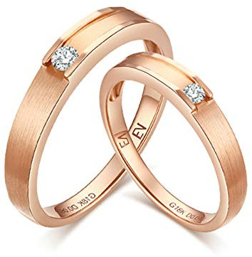 KnSam 18 Karat (750) Rotgold Ring Paar Ring Set Paarpreis Rillenform Eheringe Bicolor Rose Gold
