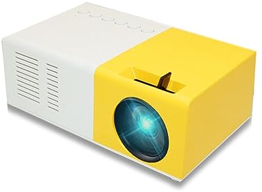 INF Projektor im Taschenformat 1080p FHD, Mini-Beamer, mit HDMI, AV und SD Port, gelb/weiß