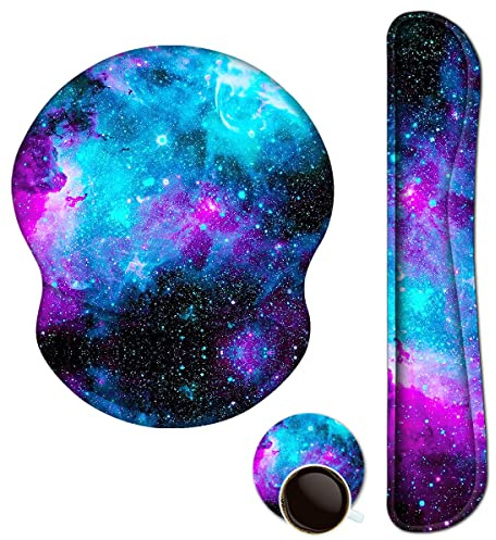 ArtSo Upgraded Wrist Rest Support for Mouse Pad & Keyboard, Ergonomic Gel Mousepad Non-Slip Rubber Base Home,Office Pain Relief & Easy Typing Cushion with Neoprene Cloth & Soft Memory Foam, Galaxy