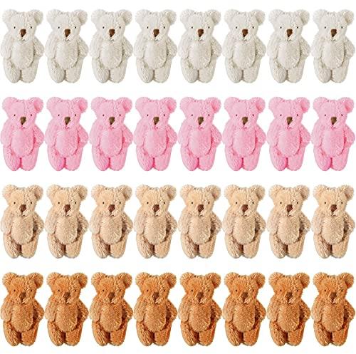 Skylety 32 Pièces Mini Ours en Peluche Petit Ours Mini Joint Ours Minuscule Ours Doux Poupée Jouets en Peluche pour Anniversaire Gâteau Mariage Décoration de Fête, 4 Couleurs