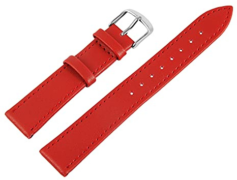 Excellanc-Uhrenarmband Ersatz Echt Leder Stegbreite 10-18 mm Dornschließe (Stegbreite: 14 mm, rot)