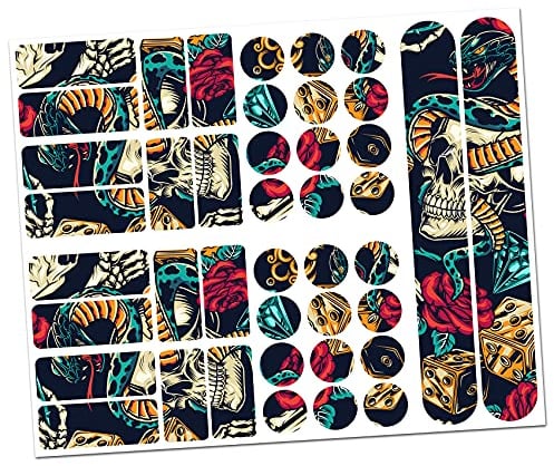Finest Folia 34 Teiliges Fahrrad Rahmen Schutzfolie Folie Aufkleber Schutz MTB BMX Kette Lackschutzfolie R159 R160 (23 Skulls and Snakes)