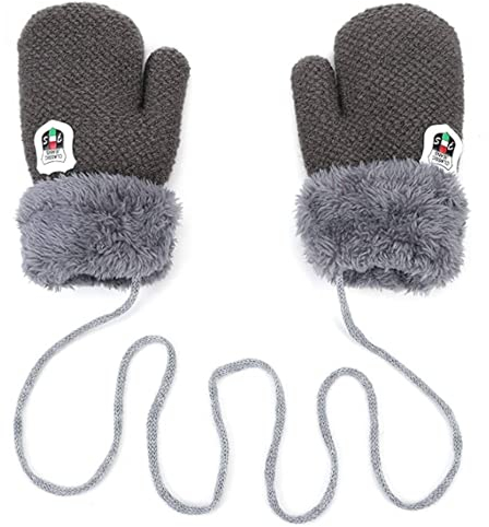iNszkoos 1-3J Kinder Handschuhe Strick Fausthandschuh Winter Fäustlinge Kinderhandsche Warm Verdickte Handschuhe mit Schnur Outdoor Weich Winterhandschuhe Skihandschuhe Handwärmer für Jungen Mädchen