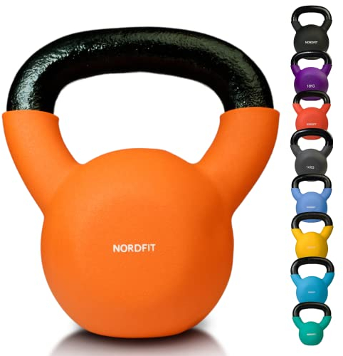 NORDFIT Neoprene Coated Cast Iron Kettlebell Weights - Kettle Bells (4kg, 6kg, 8kg, 10kg, 12kg, 14kg, 16kg, 18kg, 20kg) - Home Gym, Fitness, Exercise, Cardio Strength Training and Weight Lifting