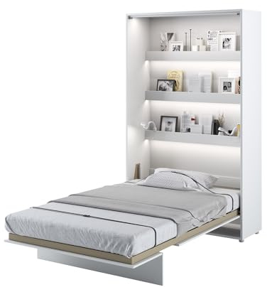 MEBLINI Schrankbett Bed Concept - Wandbett mit Lattenrost - Klappbett mit Schrank - Wandklappbett - Murphy Bed - Bettschrank - BC-02-120x200cm Vertikal - Weiß Matt mit Matratze