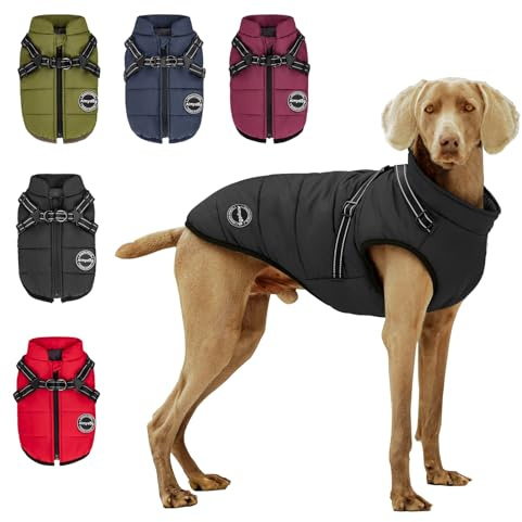 Aimydog Hundemantel Winter, Wärme Hundejacke Mit Brustgurt Gurt Winddichte mit bauchschutz, Haustier Outdoor Reflektierend Hundeweste mit Fleece Gefütterte für Kleine (Schwarz, XL)
